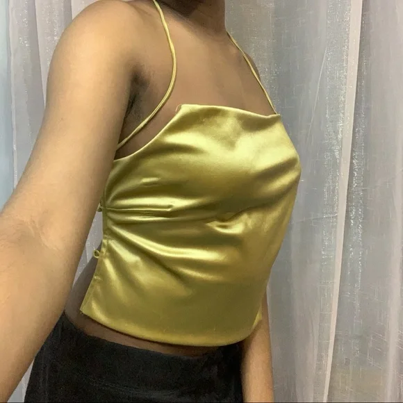 ‼️SOLD‼️ Better Be Metallic Gold Tie Back Crop Top Size Small for Women - Picture 1 of 10